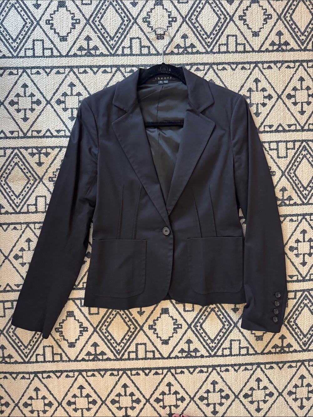 Theory Black Cotton Single-Button Tailored Blazer